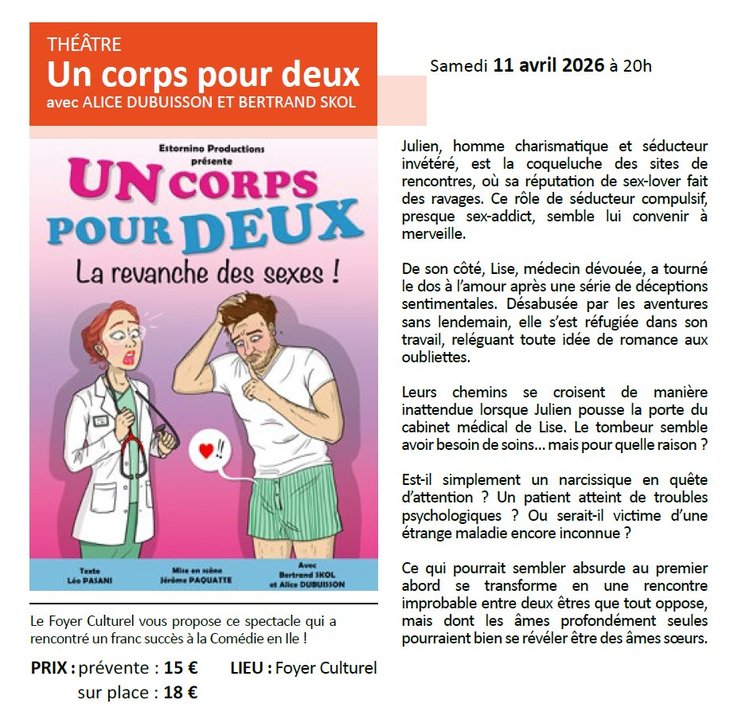 Spectacles Théâtre d humour : corps pour deux : revanche sexes 