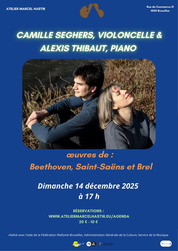 Concerts Camille Seghers, violoncelle & Alexis Thibaut, piano : Beethoven, Saint-Saëns et