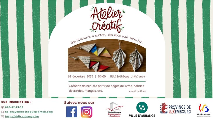 Stages,cours Atelier créatif la bibliothèque d Halanzy | Bijoux papier