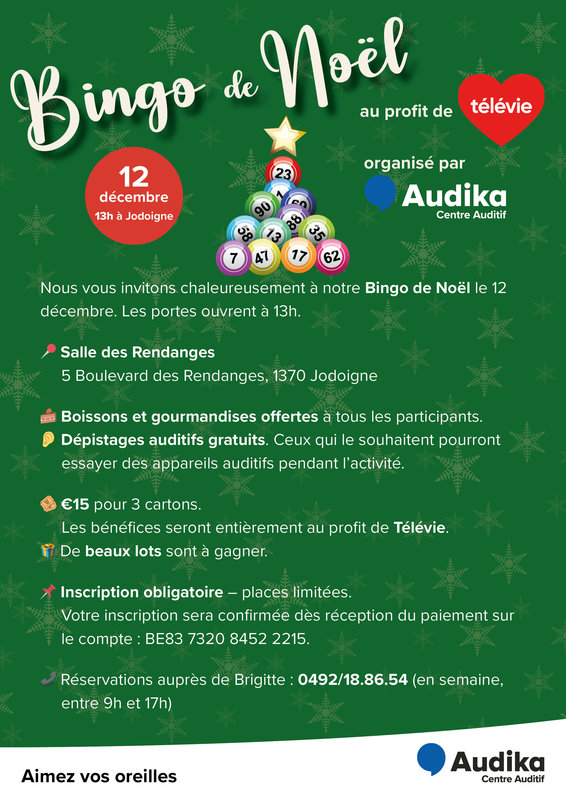 Loisirs Bingo Noël profit Télévie