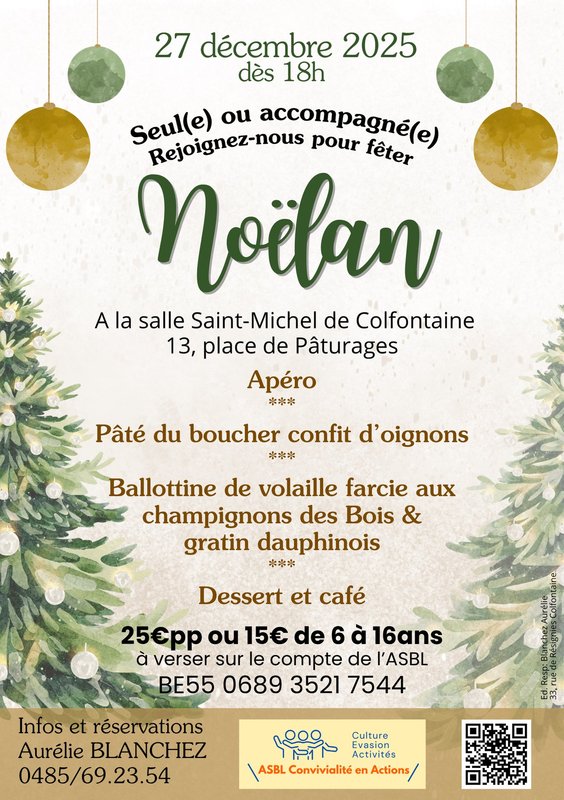Soirées Soirée repas Noëlan - Ouvert tous - Personnes seules bienvenues