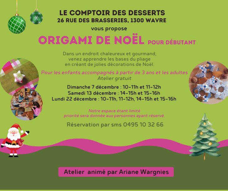Stages,cours Origami créations papier autour Noël pour débutants