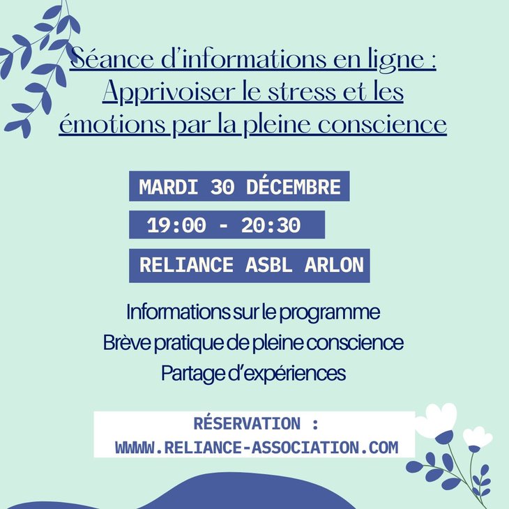 Stages,cours Séance d informations cycle pleine conscience Mbsr Ligne