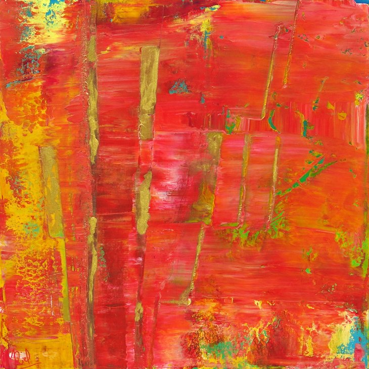 Stages,cours Atelier  Rouge feuilles d or  - Triptyque - Techniques mixtes 