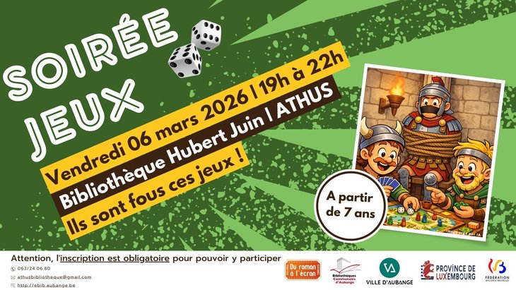 Loisirs Soirée jeux la bibliothèque d Athus | sont fous jeux 