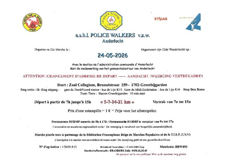 Loisirs 22ème Marche - a.s.b.l. Police Walkers  v.z.w.  Anderlecht