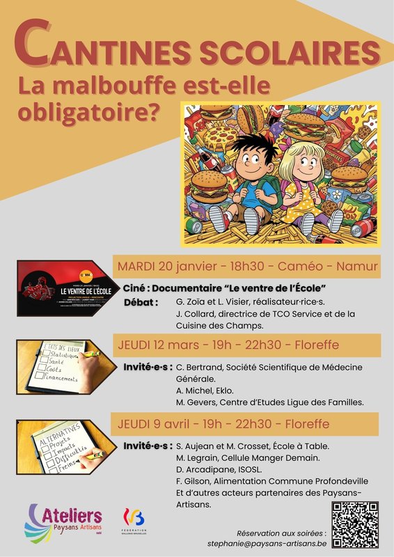Soirées Soirée réflexion les Cantines scolaires Wallonie.