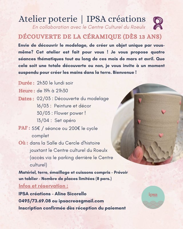 Stages,cours Ateliers découverte la céramique pour adultes