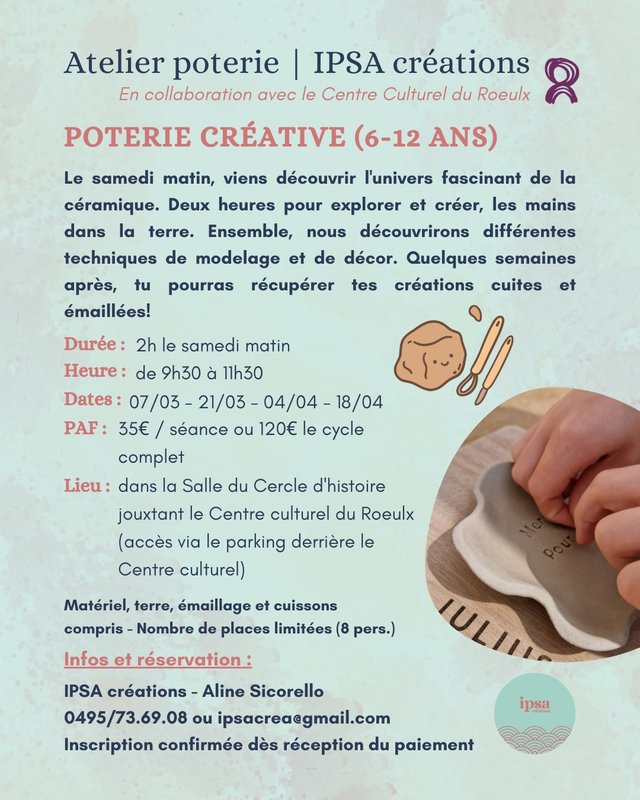Stages,cours Ateliers pour enfants “Poterie créative”