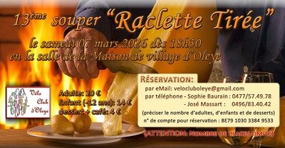 Soirées 13ème souper raclette tirée Vélo Club d Oleye