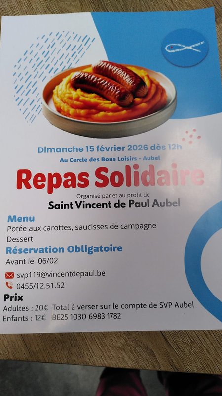 Loisirs Repas solidaire profit St-Vincent Paul