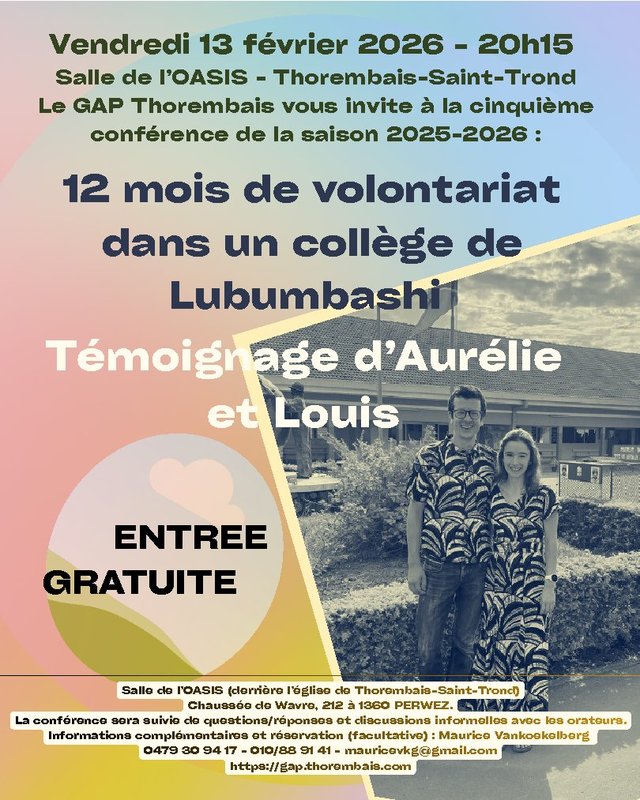Conférences Conférence : mois volontariat dans collège Lubumbashi