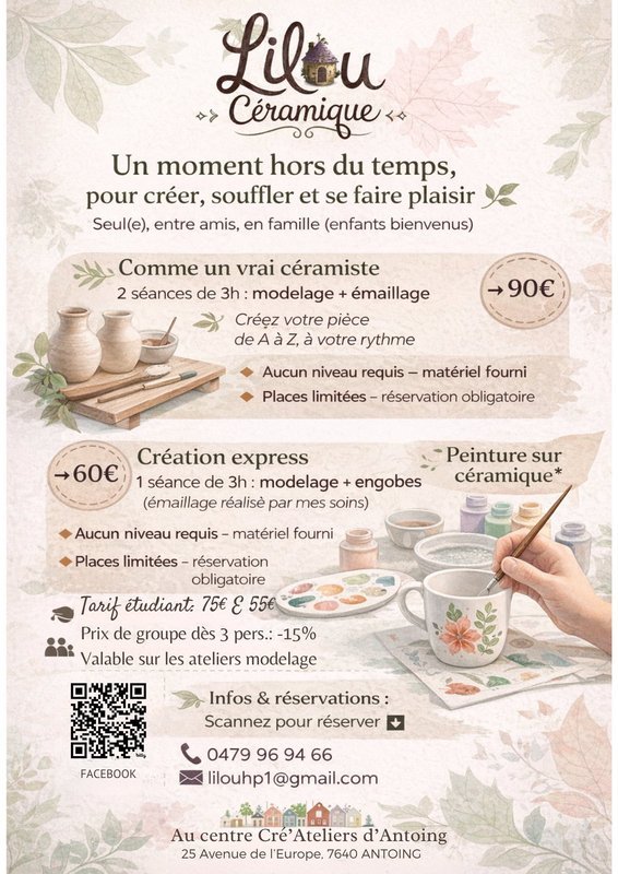 Stages,cours Ateliers : modelage et/ou peinture céramique