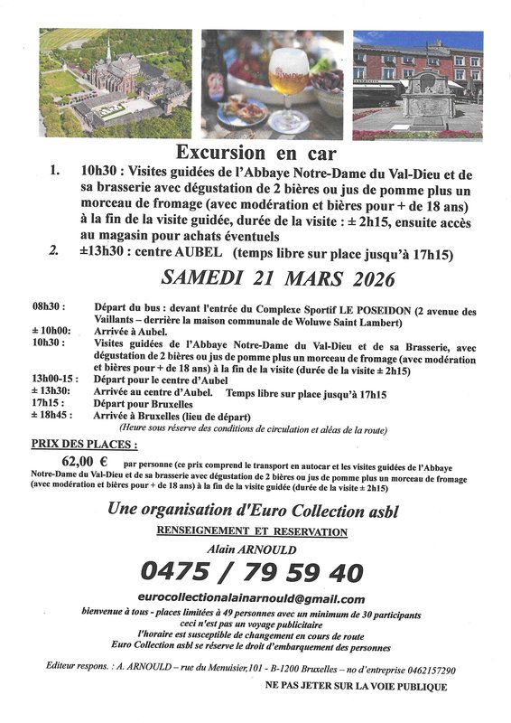 Excursions, séjours Excursion car Aubel + visites guidées Abbaye Val-Dieu sa Brasserie