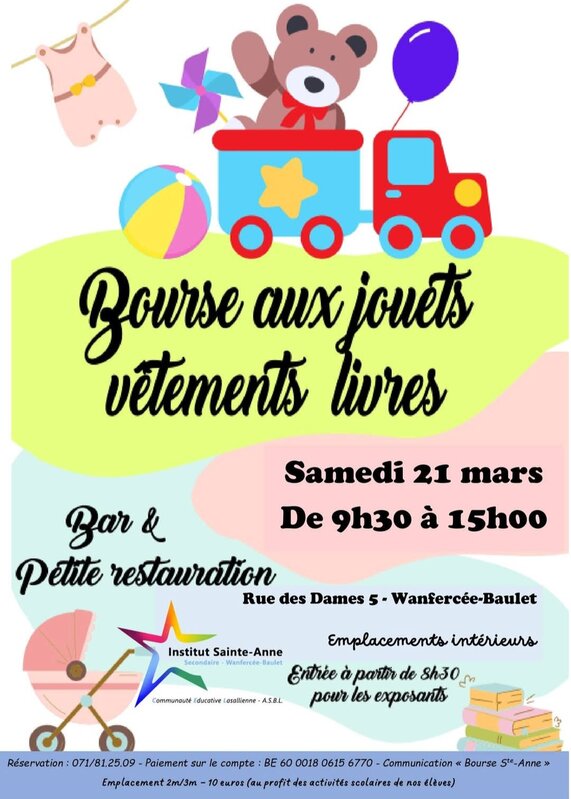 Loisirs Bourse jouets, livres, vêtements, matériel puériculture, ...