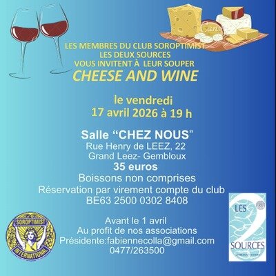Soirées Souper Cheese Wine Club Soroptimist Deux Sources Gembloux-Eghezée