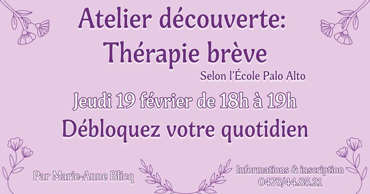 Conférences Atelier découverte la thérapie brève