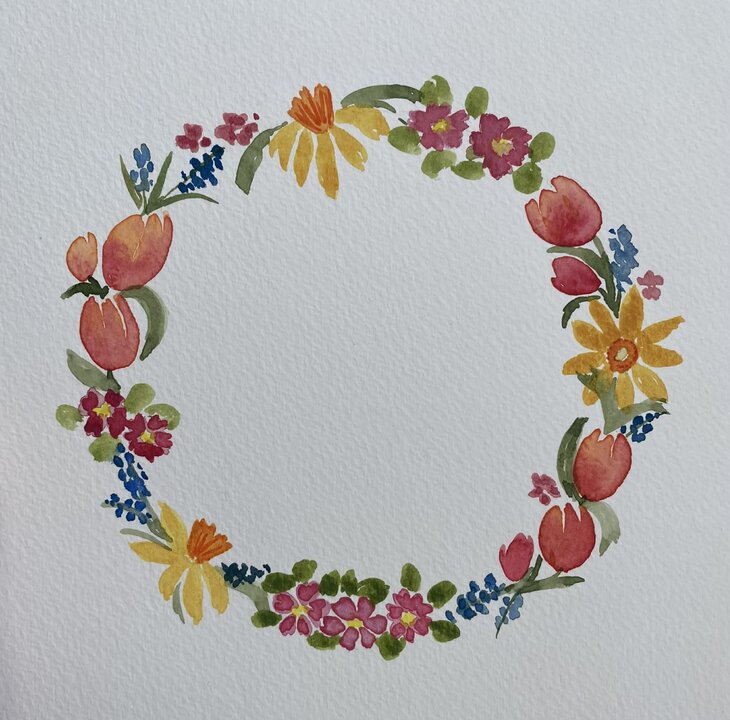 Stages,cours Initiation l aquarelle - Couronne printemps