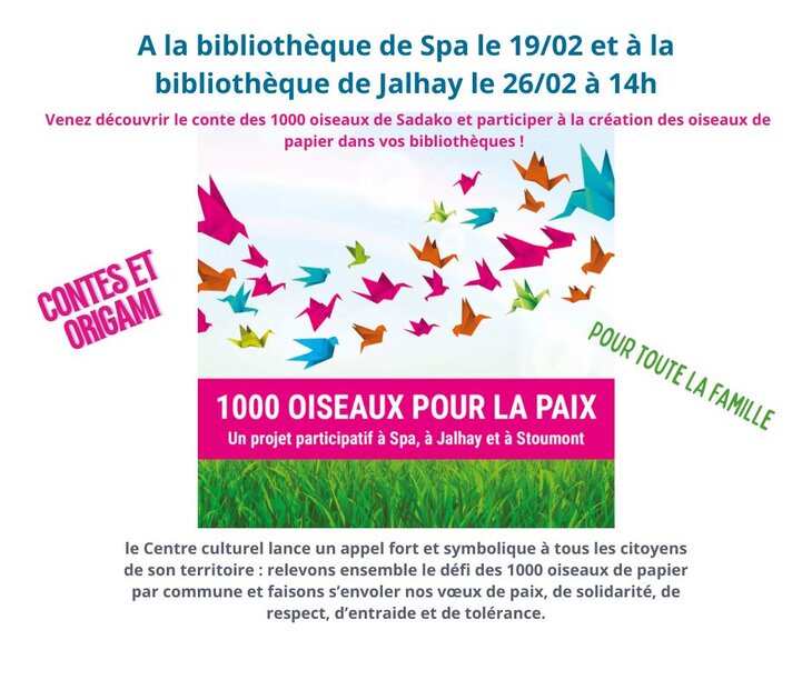 Loisirs Après-midi contes origami : 1000 oiseaux pour paix