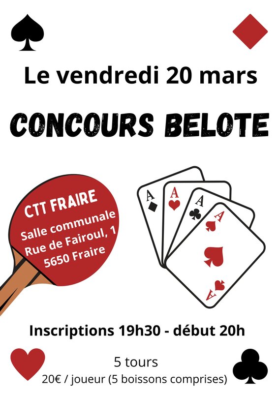 Loisirs Concours Belote Ctt Fraire