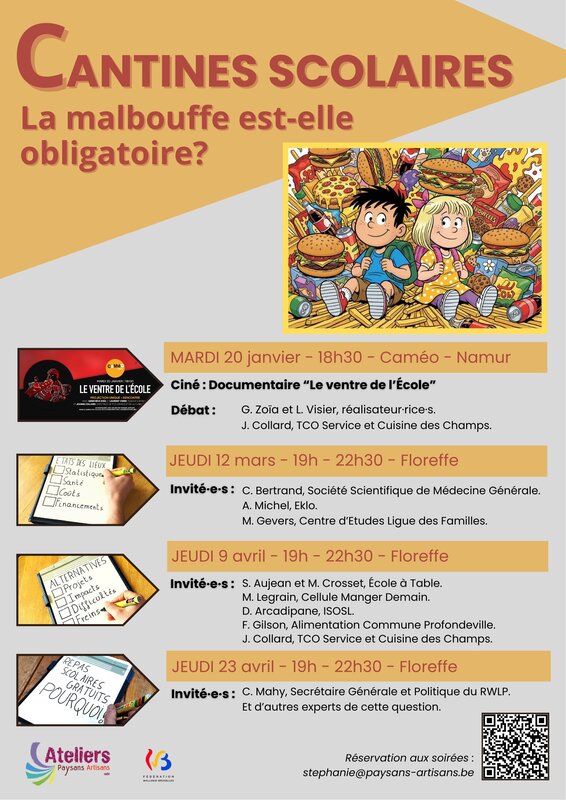 Soirées Soirées réflexion les Cantines scolaires Wallonie.