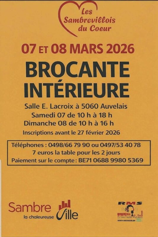  Brocante intérieur organisé   Sambrevillois cœur  