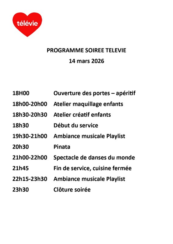 Spectacles Repas spaghetti profit Télévie