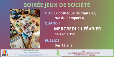 Loisirs Soirée jeux société la ludothèque