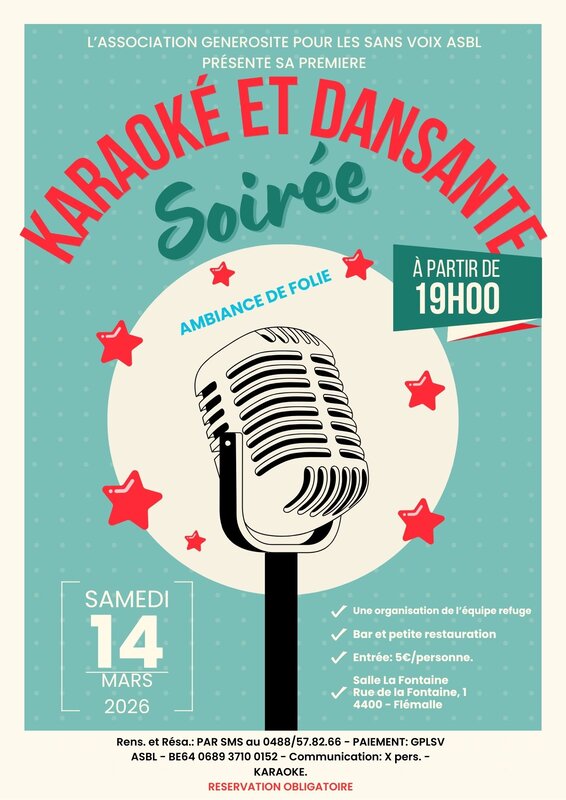 Soirées Soirée Karaoké dansante Générosité Pour Sans Voix Asbl