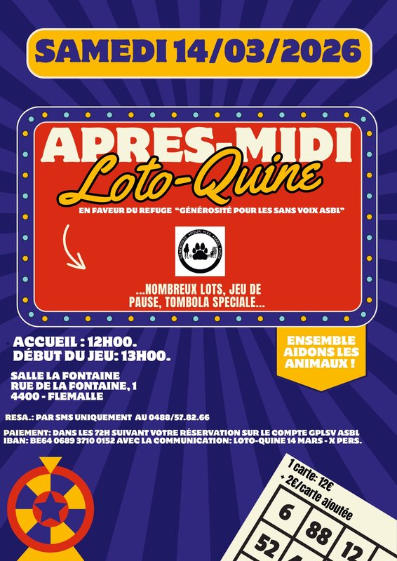 Loisirs Après-midi Loto-Quine profit refuge Générosité Pour Sans Voix