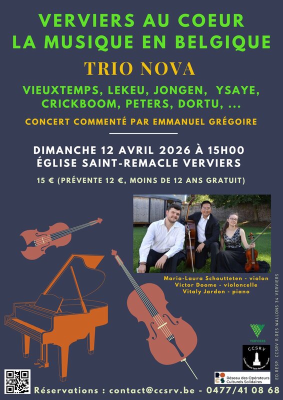 Concerts Verviers coeur : musique Belgique. Trio Nova. Concert commenté