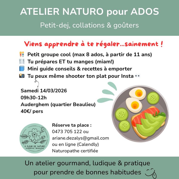 Stages,cours Atelier NaturAdo - Nutrition (petit déj & goûter) - inscription - 40€/ 2h30