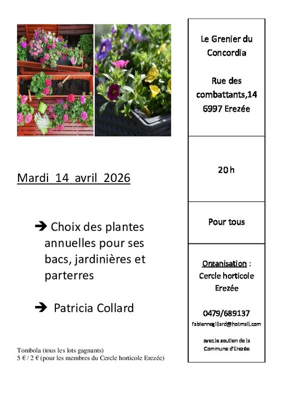 Conférences Cercle horticole Erezee - conférence