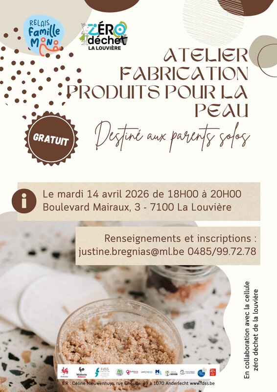 Stages,cours Relais Familles Louvière : Beauté naturel : Atelier zéro déchet