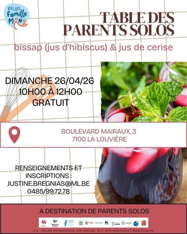 Stages,cours Relais Familles Louvière : Table parents solos