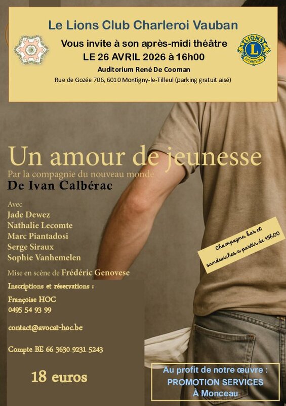 Spectacles Activité Théâtre présentée le Lions Charleroi Vauban Amour Jeunesse 