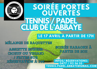 Loisirs Soirée portes ouvertes tennis/padel Club l Abbaye