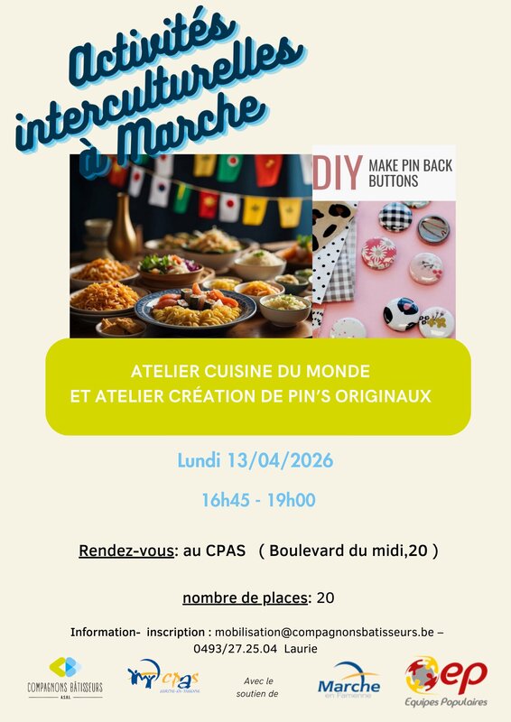Stages,cours Acti­vité Inter­cul­tu­relle cuisine monde créa­tion badges