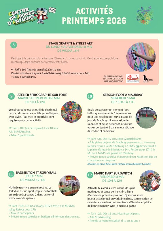 Stages,cours Activités printemps - Activités sportives, ludique, sorties