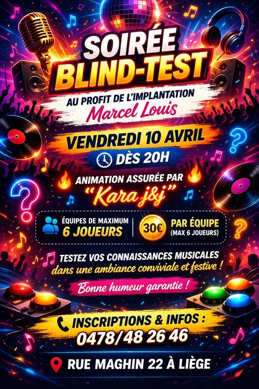 Soirées Grand Blind-test profit L Implantation Marcel Louis