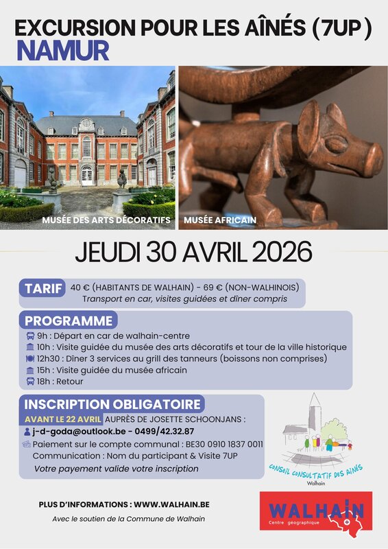 Excursions, séjours Excursion pour aînés (7up) - Ccca Walhain