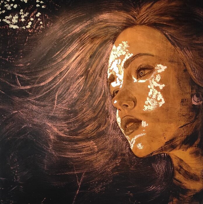 Expositions Exposition Contours l'âme : Portraits or acrylique.