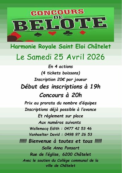 Loisirs Concours belote Harmonie Royale Saint-Eloi