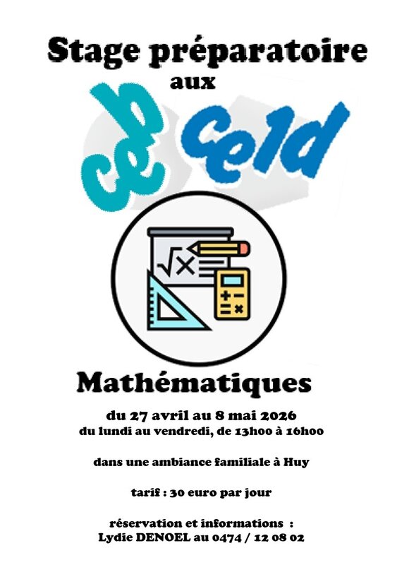 Stages,cours Stage préparatoire épreuves Mathématiques Ceb et/ou Ce1d