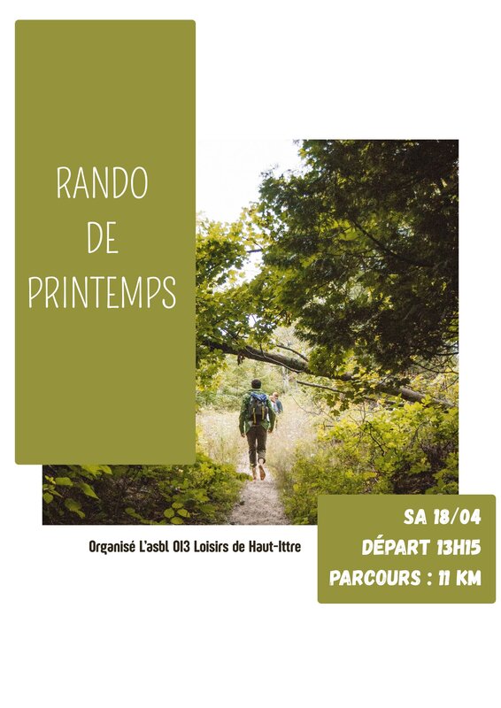 Loisirs L’asbl Loisirs Haut-Ittre vous invite sa Rando Printemps