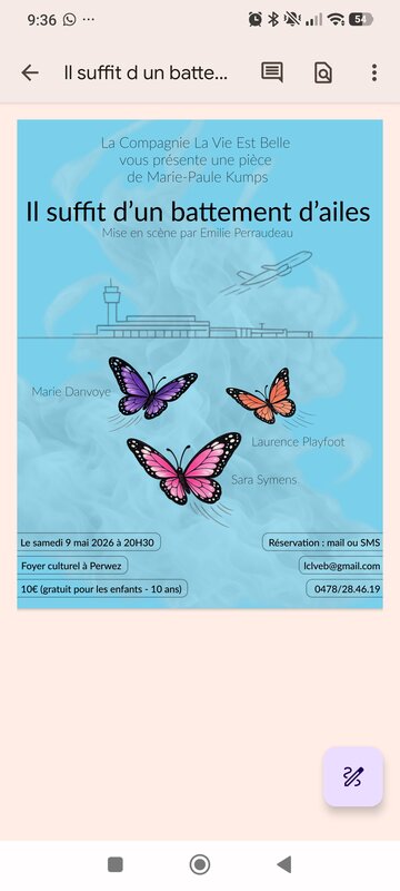 Spectacles Il suffit d battement d ailes pièce Marie Paule Kumps
