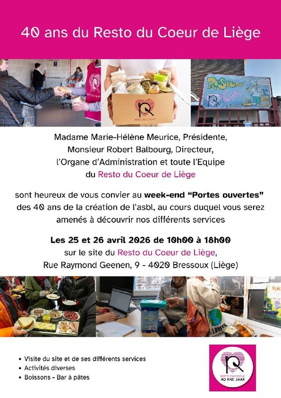 Loisirs Week-end portes ouvertes 40 du resto Coeur Liège.