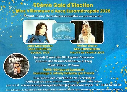 Soirées 50ème Gala d’Élection Miss Villeneuve d’Ascq Eurométropole 2026
