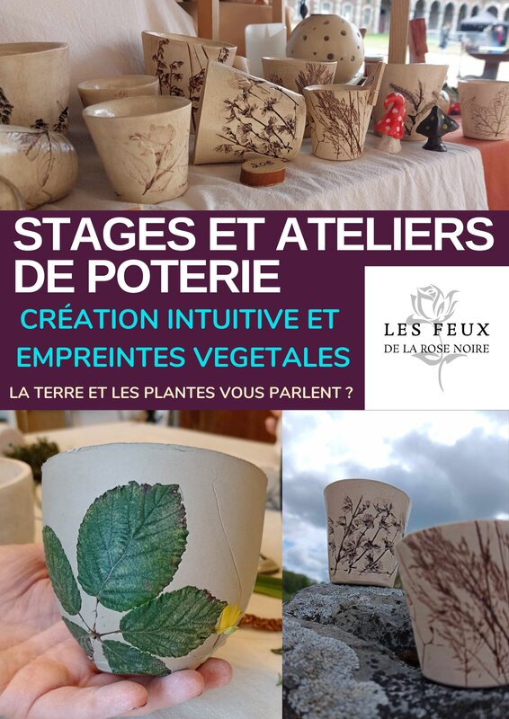 Stages,cours Atelier céramique Mugs empreinte végétale