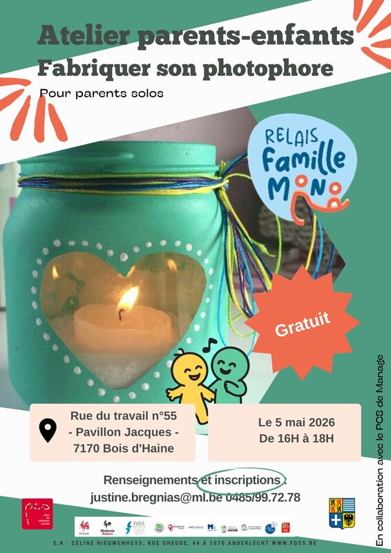 Stages,cours Relais Familles Louvière - Atelier parents-enfants : Fabriquer photophore